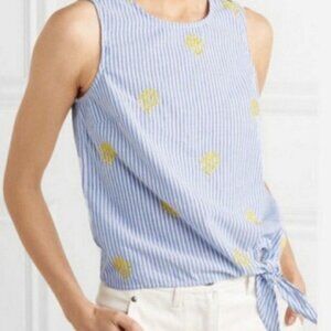 J Crew Pineapple Embroidered Side Tie Tank Top Sleeveless Blouse
